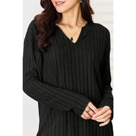 BASIC BAE Plus Black 2 Piece Notched Long Sleeve Top Pants Set Plus Size NEW 3XL - Picture 6 of 8